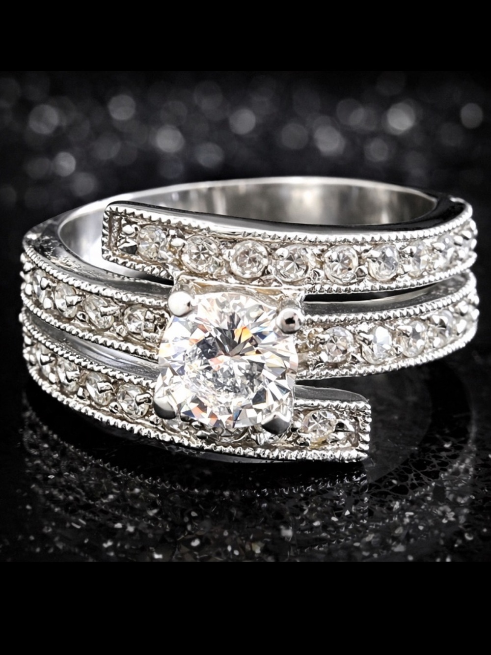 1ct Round brilliant cut Solitaire Pave Set Cz cocktail statement Wedding Ring